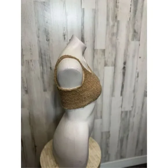 If It Were Me Teddy Lounge Set XS | Fuzzy Bralette & Wide Leg Pants | Cozy Tan T - Picture 7 of 11